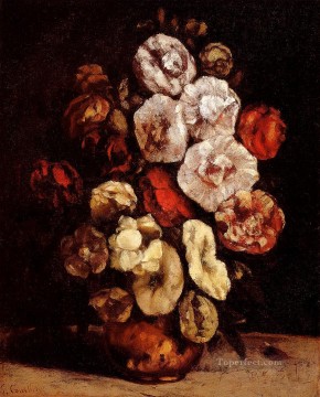  rosa Lienzo - Malvarrosas en un cuenco de cobre Realista pintor Gustave Courbet